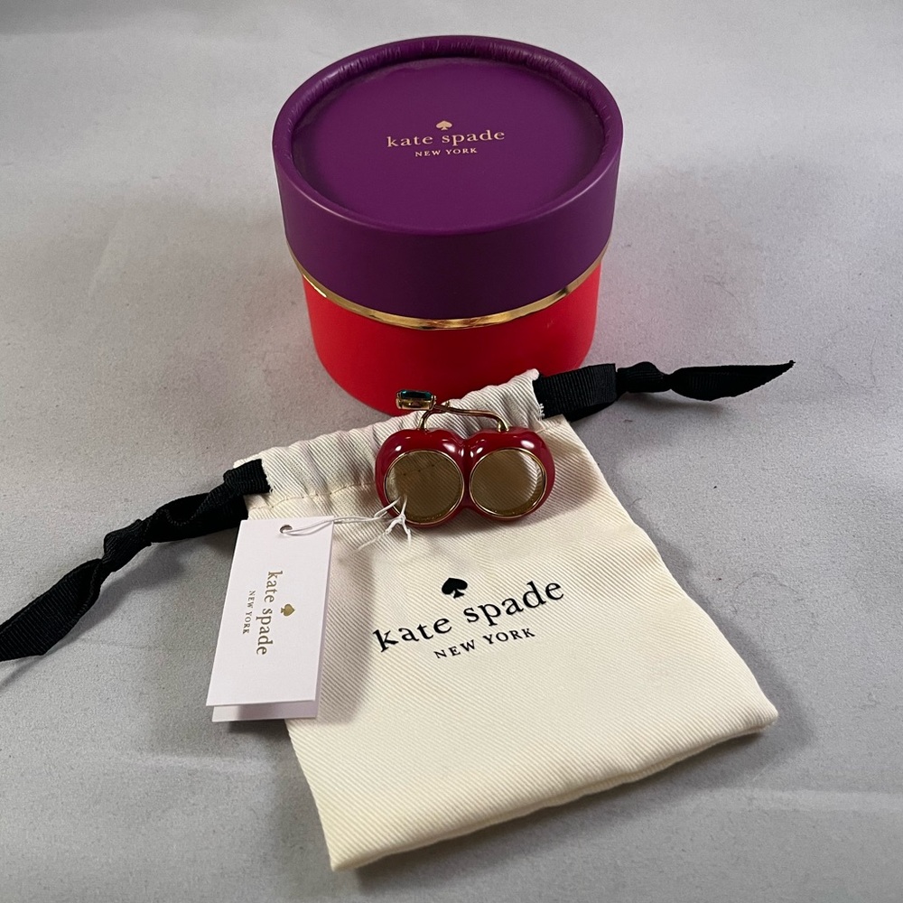 Rare Kate Spade New York Cherry double ring New in Box with tags Giftable